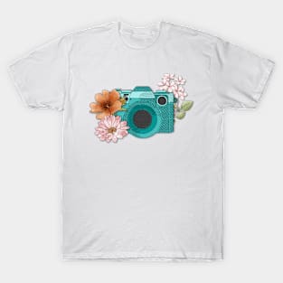 Retro Camera Ink Illustration // Floral Illustration T-Shirt